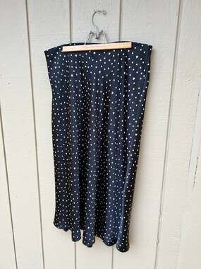 On 34th Black Satin Maxi Skirt Large Hearts & Polka Dots Dark Whimsy